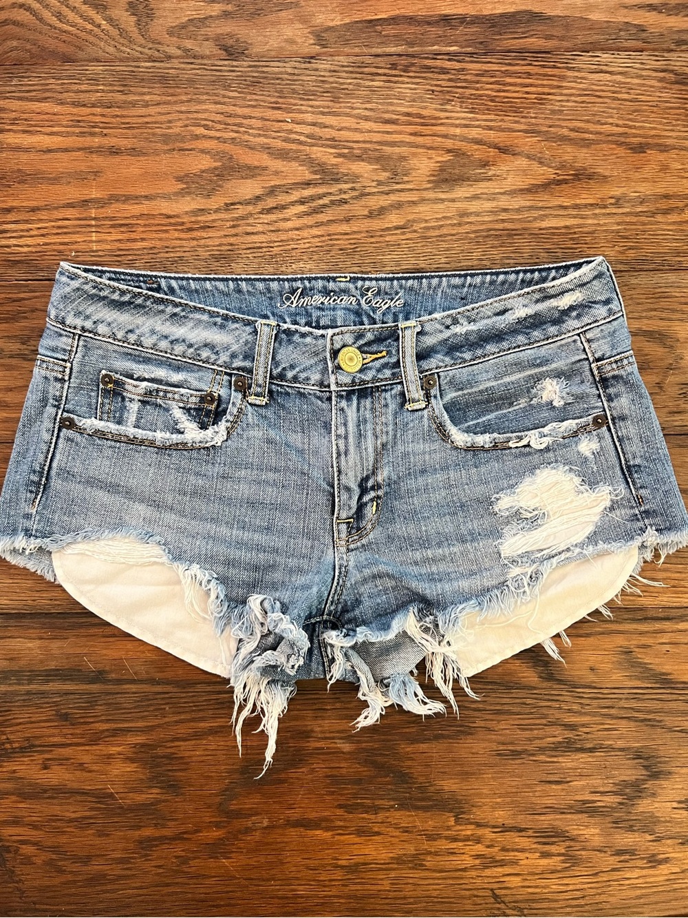American Eagle Outfitters Light Blue Distressed Denim Cutoff Shorts